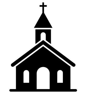 Black and white icon of a christian church building with cross building christian religion religious