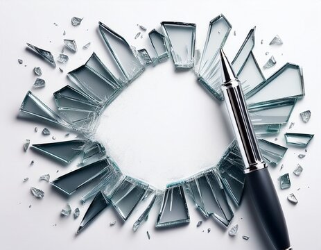 frame of broken glass white background shattered glass shards premium pen tool cutout