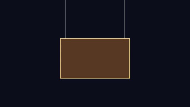 Hanging empty sign board swinging on dark animation 4k background, for advertising and, branding mockup