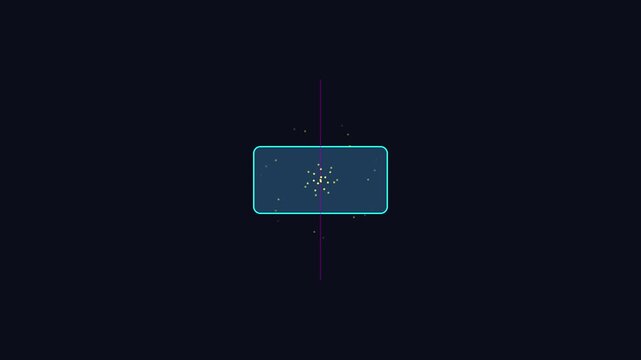 Minimalist abstract loading bar animation with particle swirl effect on dark 4k background, progress