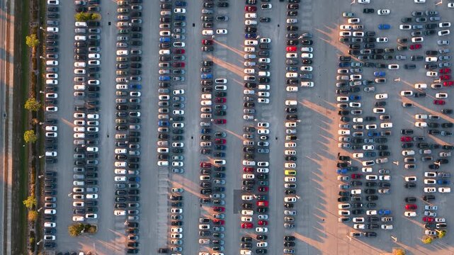 Panoramic view of car dealership with colorful cars, roadside visibility and commercial business, symbolizing growth in automotive market.