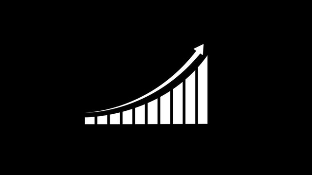Animated bar chart with rising arrow growing financial success graph on black background, growth business