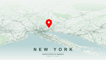 Minimalist vector map of New York state. High-quality scalable illustration of New York geographic boundaries, Hudson River valley system, Albany, Buffalo, Rochester urban layouts for posters design. © AliRza