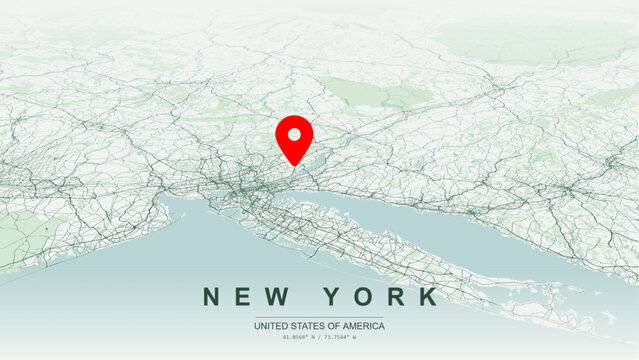 Minimalist vector map of New York state. High-quality scalable illustration of New York geographic boundaries, Hudson River valley system, Albany, Buffalo, Rochester urban layouts for posters design.