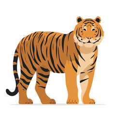 Flat 2D minimalist illustration of a Tiger, modern vector design with white background. © MiniVex