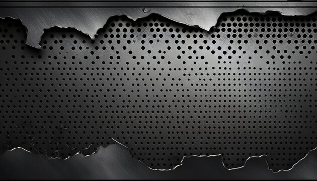 grunge metal background with perforated steel texture and torn ripped edges industrial dark surface with holes pattern distressed metallic backdrop rugged urban design