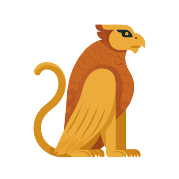 Flat 2D minimalist illustration of a Griffin, modern vector design with white background.