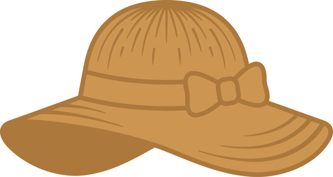 Brown sun hat, women's fashion accessory, vector illustration, beige bow hat