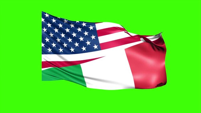 Animated Looping Super Wavy Flag of USA and Italy Isolated on Green Screen