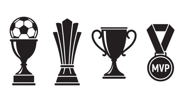 trophy icon set sport winner cup and championship symbols vector