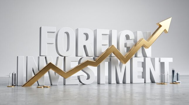Foreign Investment Growth with Golden Arrow 3D Financial Illustration