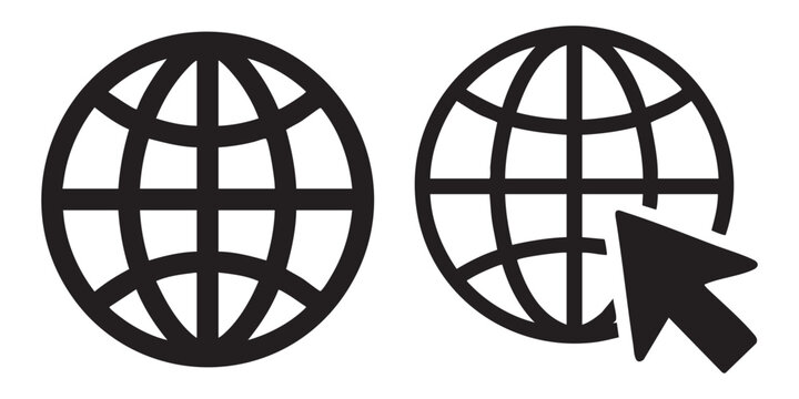 Globe and cursor icon. world wide web symbol and internet line sign. vector illustration.