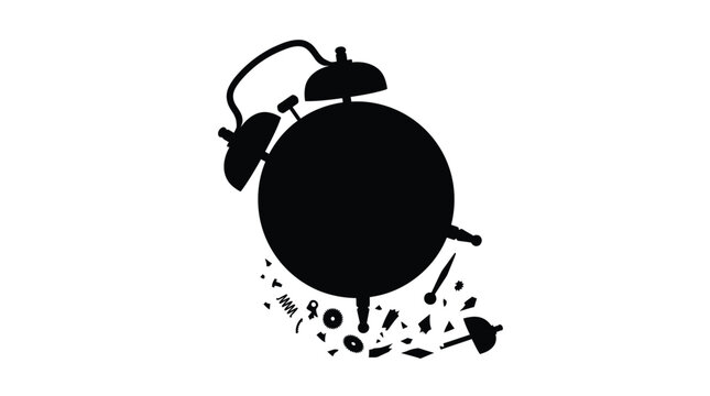Exploding Alarm Clock Silhouette On Transparent Background