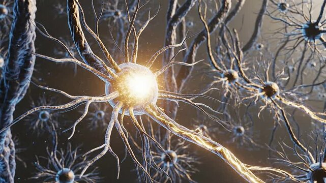Detailed CGI Representation of a Healthy Human Neuron in a Neural Forest-Like Environment Highlighting Synaptic Connections and Dynamic Neural Activity