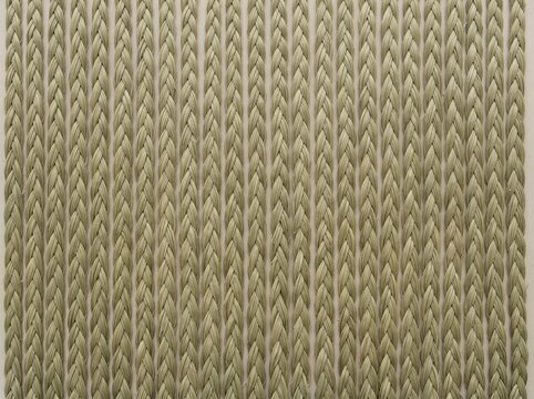A dense, repetitive pattern of vertical, muted green, chevron-like shapes creating a textured surface.