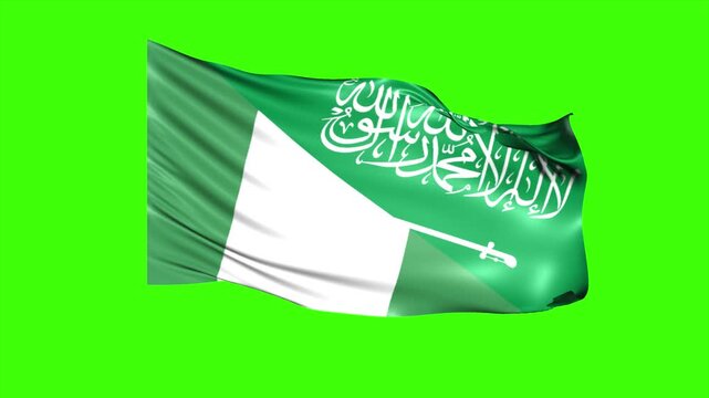 Animated Looping Super Wavy Flag of Saudi Arabia and Nigeria Isolated on Green Screen