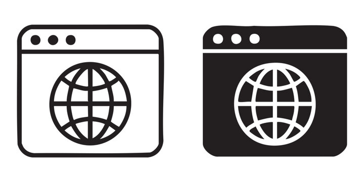 Web browser screen with globe symbol and navigation icons for internet access.