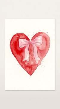 Watercolor Heart with Ribbon Art.