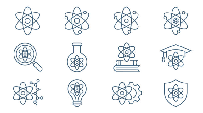 Science chemistry and atomic structure icon set.