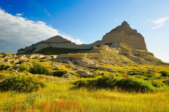 Grasslands, Prairie Vistas, Oregon Trail History, Platte River, and big skies abound when visiting Scotts Bluff National Monument in Nebraska.