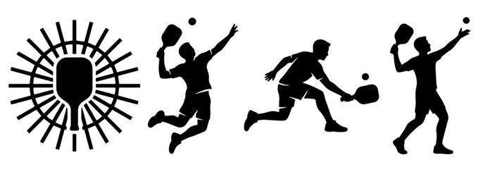 Pickleball Player Action Vector Set 6 - Active Sports Silhouette Pack - Racket Serve and Smash Posture Clip Art  © Green Graphics