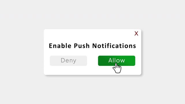 Enable Push Notifications Popup Animation with Allow Button Click, App Notification Permission Dialog, User Interface Alert