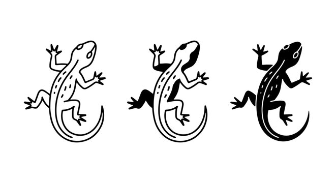 Lizard Icons, Gecko Vector Graphics, Reptile Silhouettes, Minimalist Animal Art, Black and White