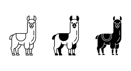 Llama Icon Set, Cute Alpaca Vector Graphics, South American Camelid Illustrations, Simple Line Art Animals © Likhon