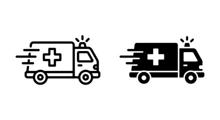 Ambulance Icons, Emergency Medical Vehicle Vector Graphics, Fast Response Healthcare Transport Symbols © Rotin