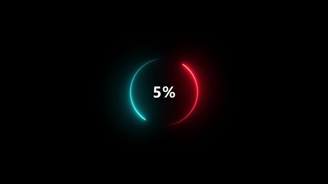 Neon light glowing circle frame background animation. Beautiful colorful neon circle frame loading o to 5 percent animation.