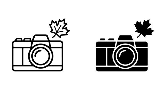Camera Icons, Photography Symbols, Autumn Leaf Graphics, Vector Set for Creative Projects