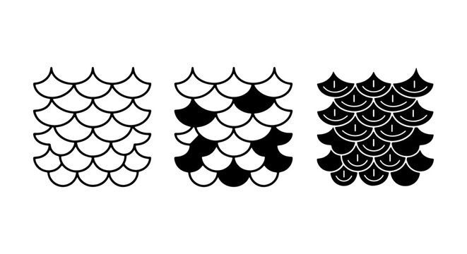 Scales Pattern Vector Icons, Fish Scale Texture, Reptile Skin Motif, Seamless Background Elements, Black and White Designs