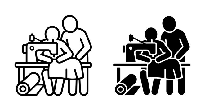 Sewing Class Icon Set, Tailoring Instruction Vector Graphics, Crafting Workshop Silhouette, Textile Design Learning