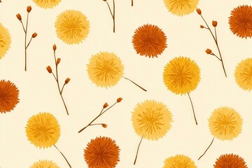 Obraz premium Minimalist Nursery Dandelion Floral Seamless Pattern in Warm Earth Tones
