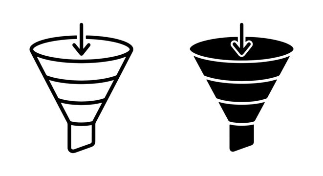 Funnel Icon Set, Sales Process Vector, Marketing Conversion Symbol, Business Flow Diagram, Data Filtering Graphic