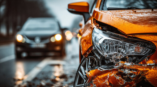 Car Accident on Road, Damaged Vehicles after Collision, Traffic Crash Scene, Automotive Insurance Concept, Highway Emergency Incident scene, automotive, insurance, highway, emergen