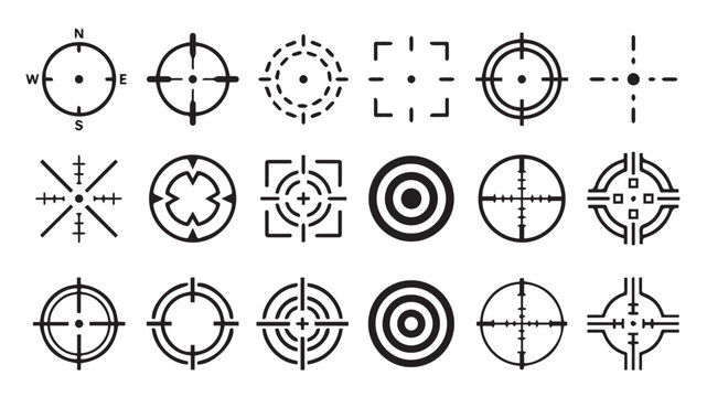 target and crosshair icons set vector- aim, focus and scope symbols