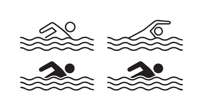 swimming sports icon set with swimmer stroke symbols vector