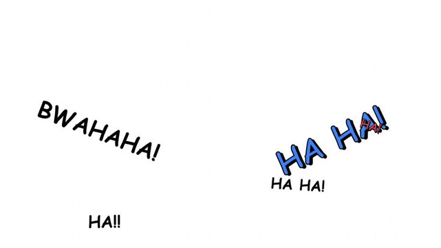 Comic style laughter text collage on a white background