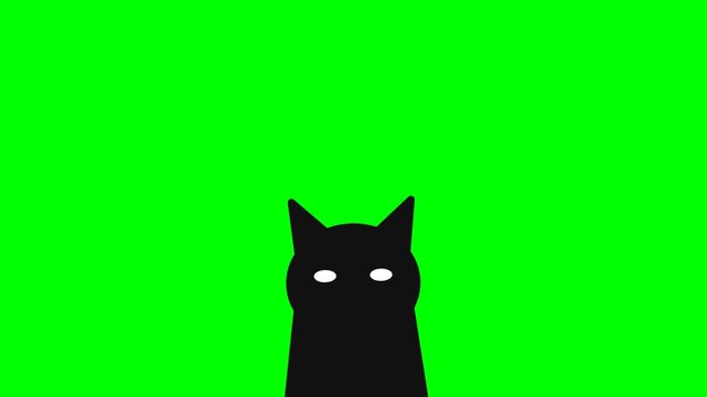 Black cat silhouette with glowing eyes on green screen