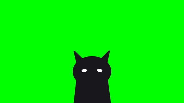 Animated black cat silhouette peeking from the bottom on a green screen background.