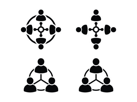 Business network teamwork community group connection vector silhouette icon set isolated on white background