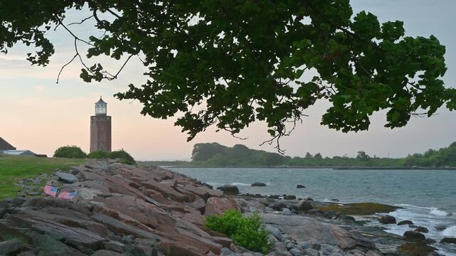 Groton, Connecticut, USA &ndash; Avery Point Lighthouse At Sunrise During Coastal Storm