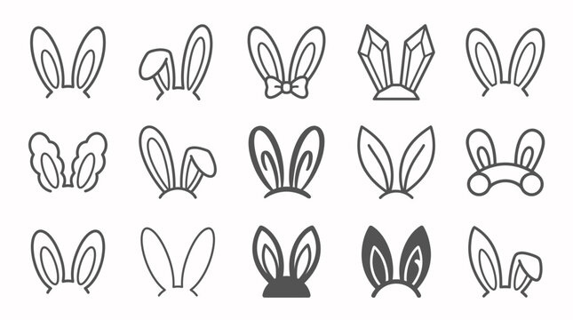 Bunny ear headband line icon collection