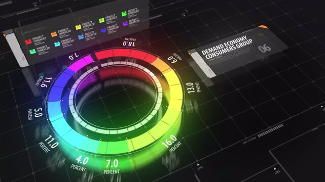 Abstract Digital Data Visualization Showing 2019 Demand Economy Statistics.