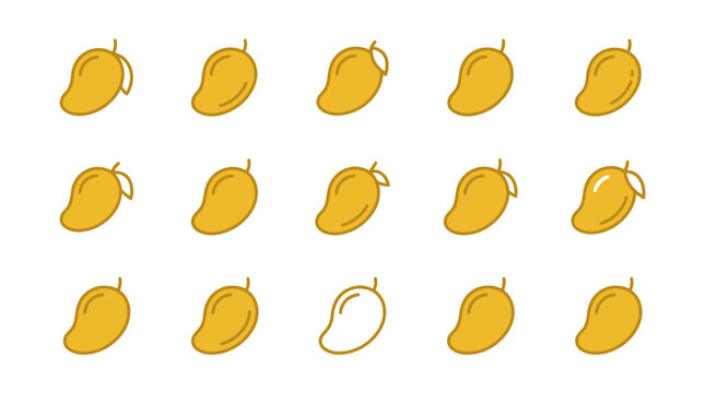Set of yellow mango fruit outline icons.