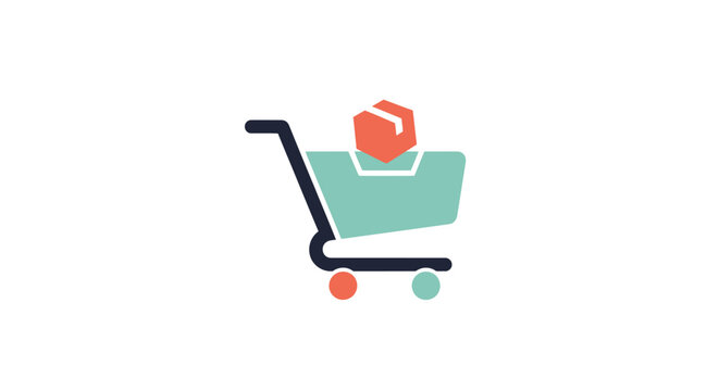Shopping Cart with Product Box Icon.