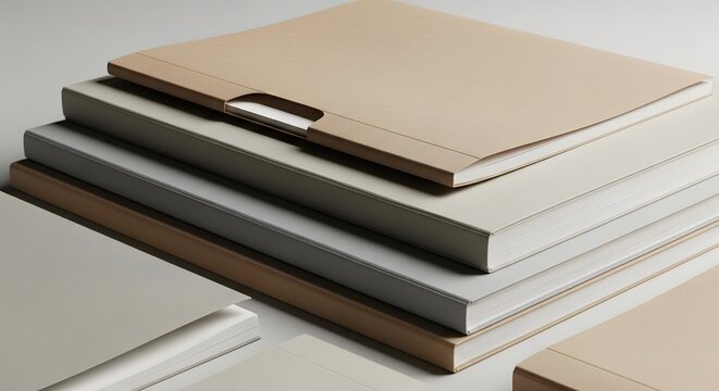 Stack of neutral colored folders and documents