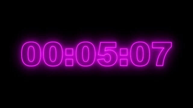Glowing neon 10 minute Countdown timer. neon 0 to 10 minute Countdown timer on black background.
