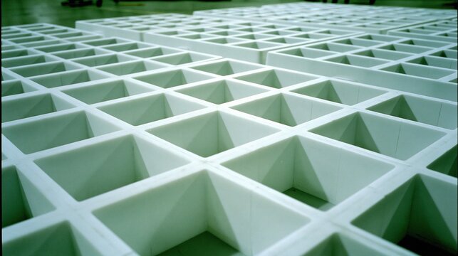 White Geometric Grids in Green-Lit Environment